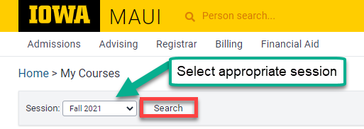 my courses session search