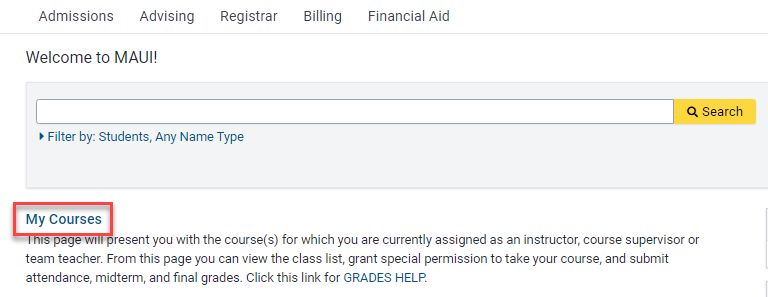 "My Courses" link in MAUI