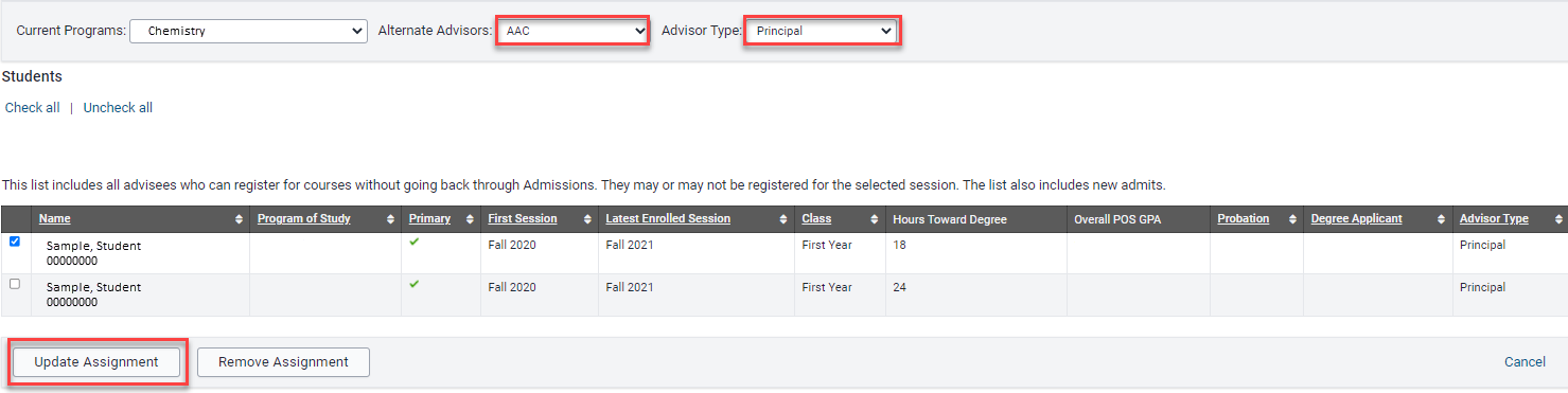 Select "new advisor assignment"