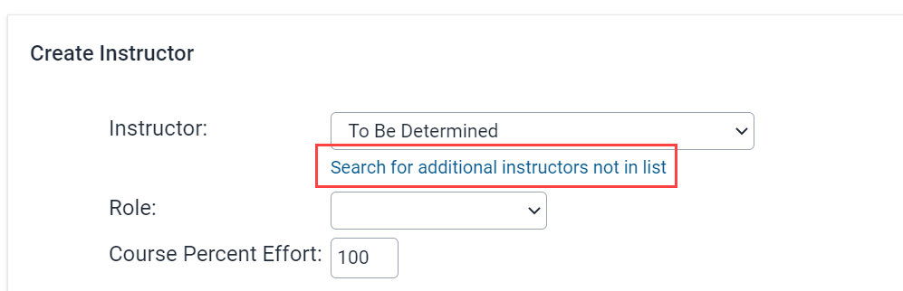 "Search for additional instructors not in list link"