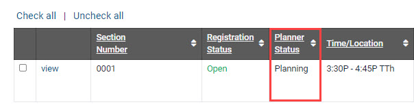 Planner Status displayed on Section Summary Page in Offerings Planner