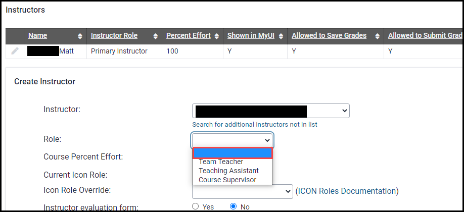 Instructor panel no longer shows Primary Instructor as a choice if one is already assigned