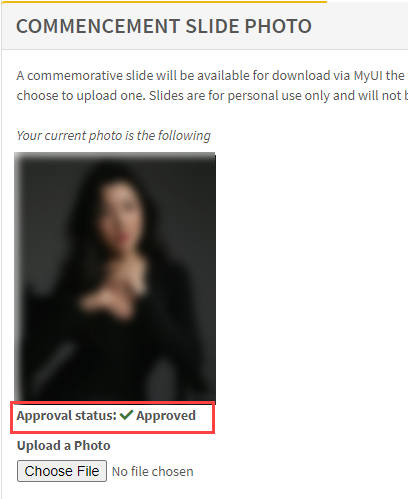 Photo status changes to Approved in RSVP after college approves the photo