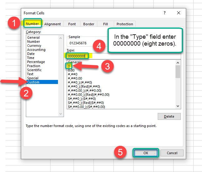 Image of steps to format cells containing UID