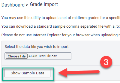 image of "show sample data" button