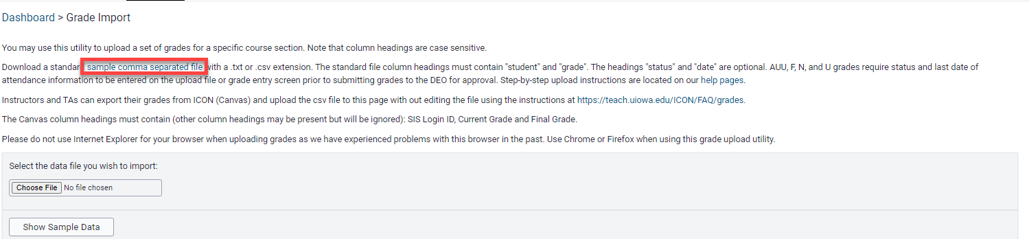 Sample csv file link