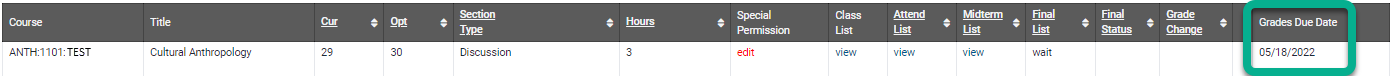 Column displaying final grades deadline heading and date