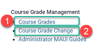 Image of Grade Administration "Grade Change" links