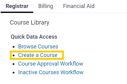 Snip of MAUI Course Library dashboard with Create a Course link highlighted