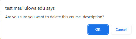 User must click OK to confirm they want to delete the course description.