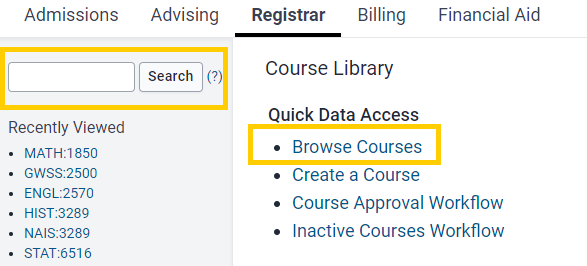MAUI Course Library screen with boxes around search bar and Browse Courses link