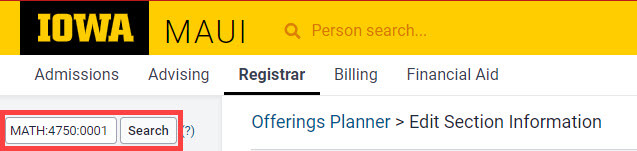 Search field on Offerings Planner panel with the subject:course:section highlighted.