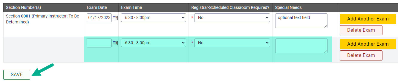 Enter the required information as before for the second midterm date request.