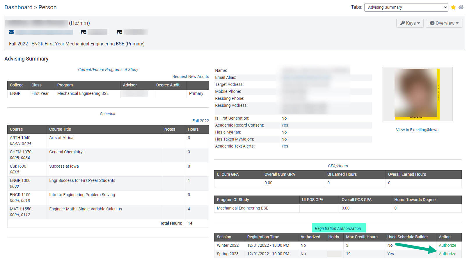 Authorize link next to session information.