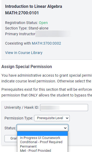 Enter UID, Permission Type, Permission Status and Grant Permission.