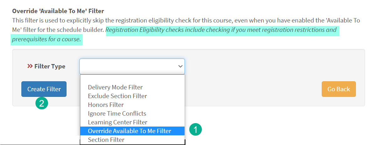 Set Available to Me filter at course level to see courses for which student does not meet prerequisite.