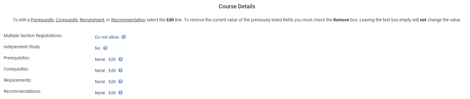 Course Details section of Revise Course Form
