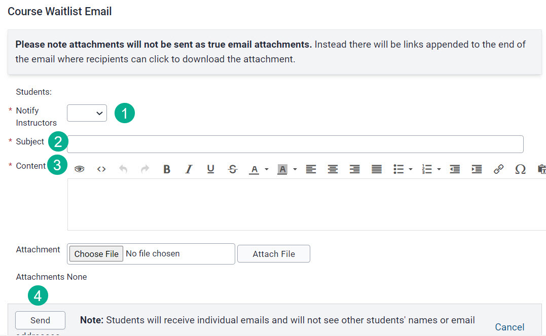 Compose email to student and click "send"
