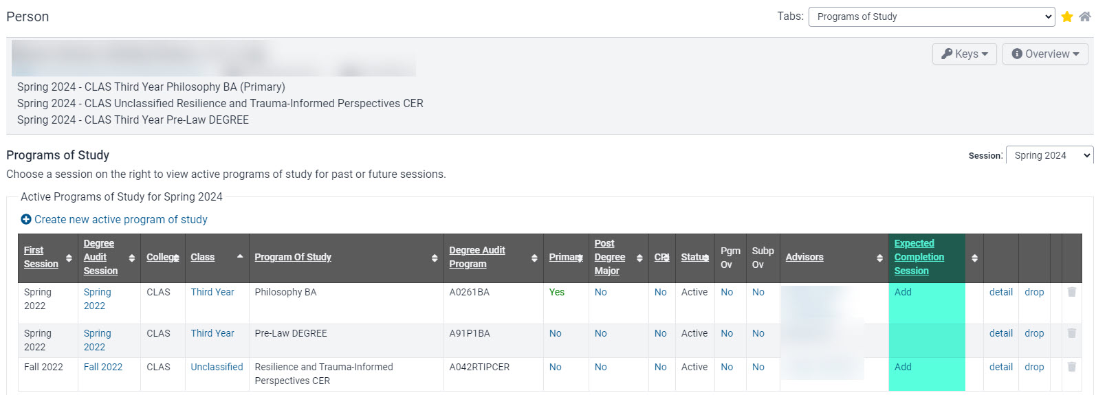 ECS Add link on Programs of Study panel