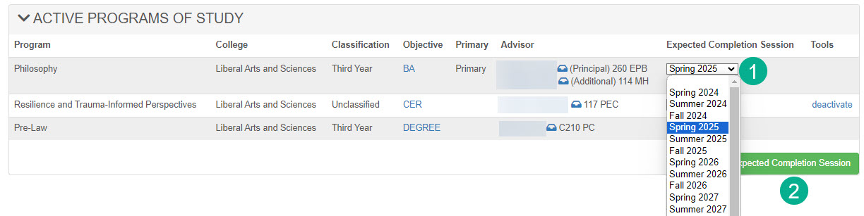 ECS drop down in MyUI and Update Expected Completion Session button