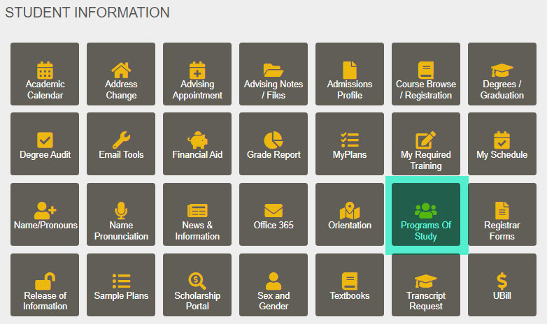 Programs of Study tile in MyUI