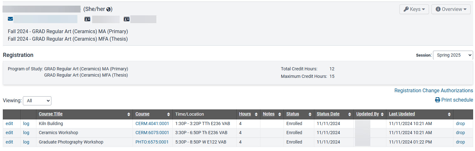 Current enrollment_wants to audit 4 sh course_will put them over max credit hours.