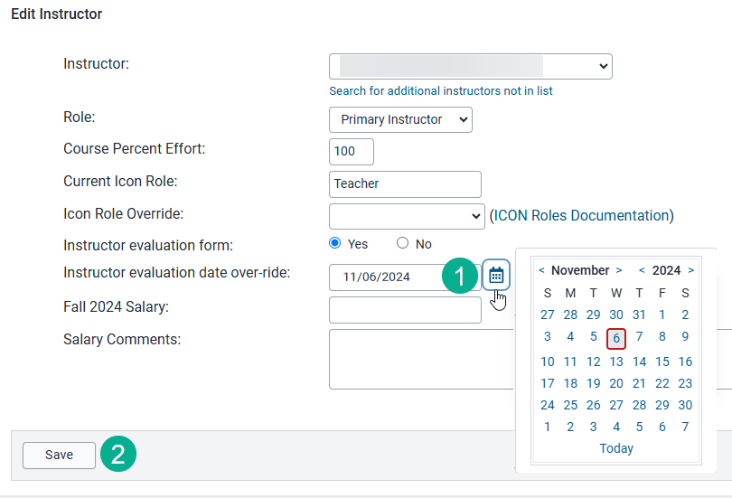 Use the calendar icon select an alternate evaluation date and save.