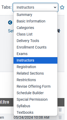 Instructor in tabs drop down.