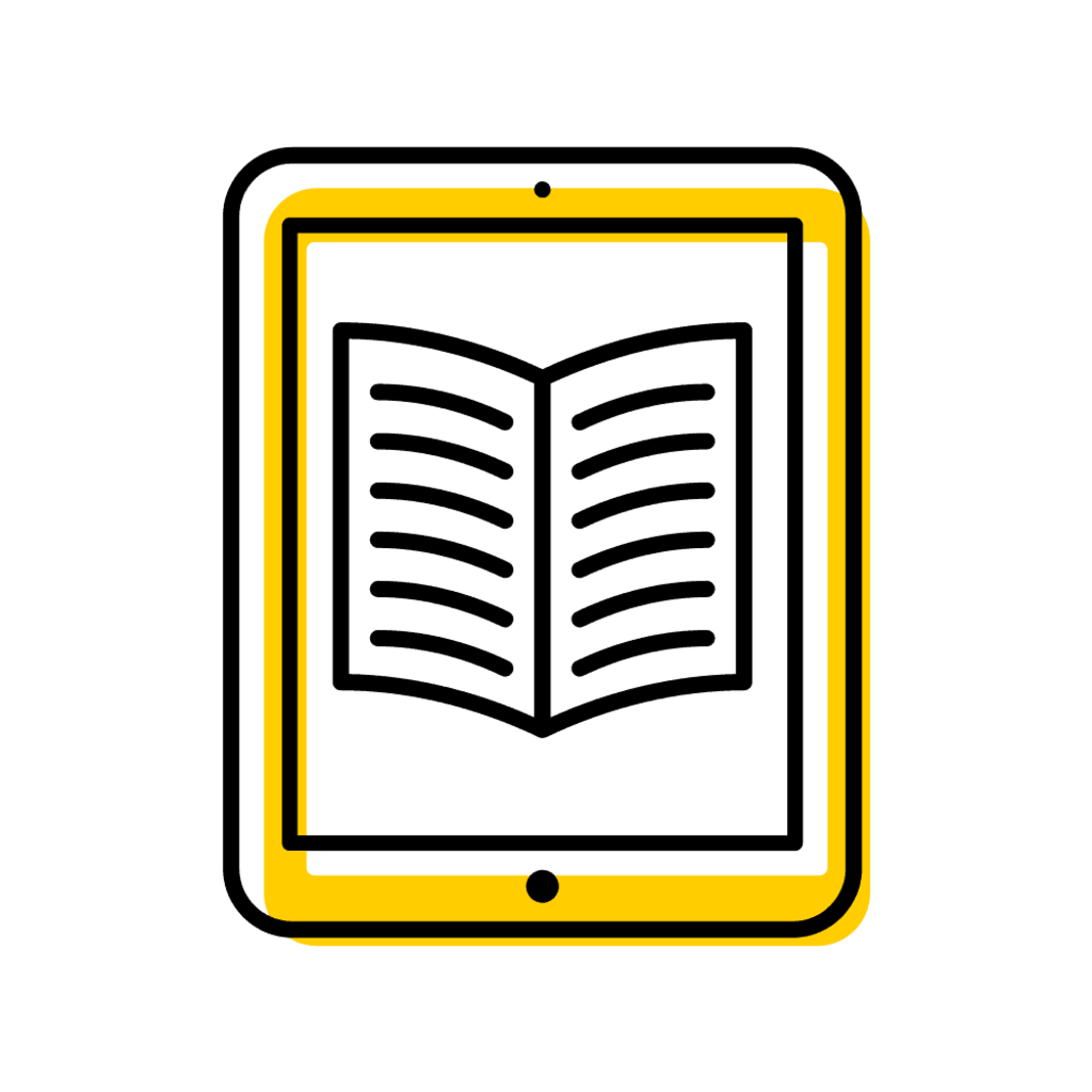 Book image on tablet icon.