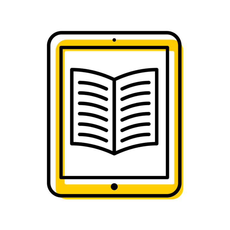 Book image on tablet icon.